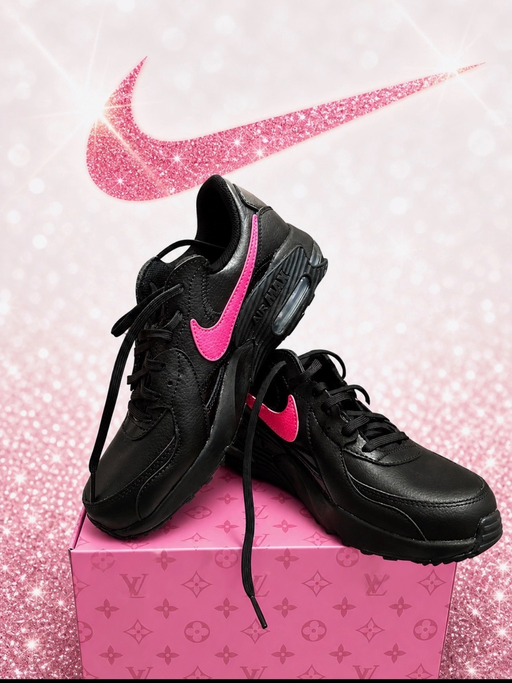 Nike Black Women's Sneakers with Hot Pink Swoosh